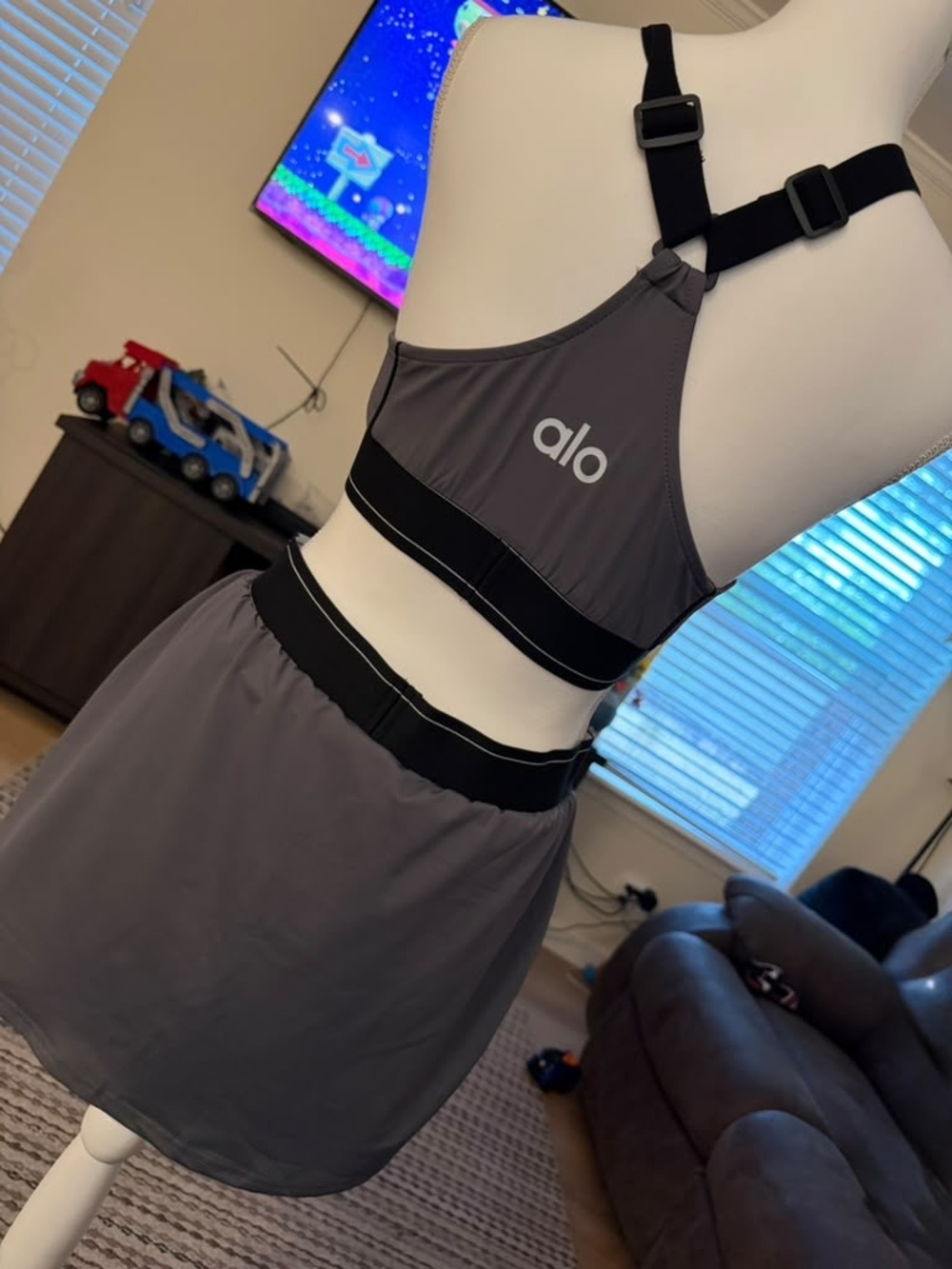 Yoga Gray Active Skirt Set with Black Trim